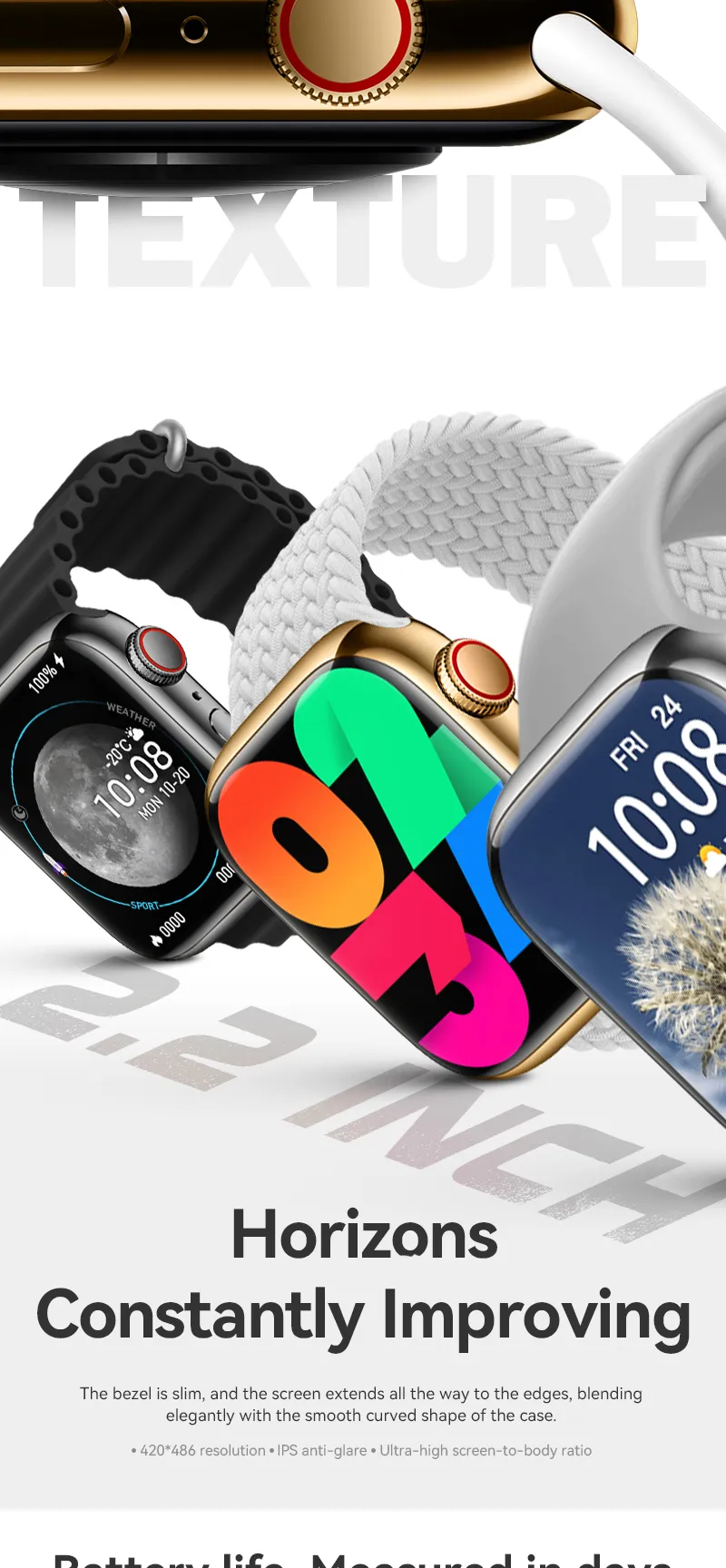EONIX CX800 Pro Smartwatch showcasing its robust 2.2-inch display with durable texture.