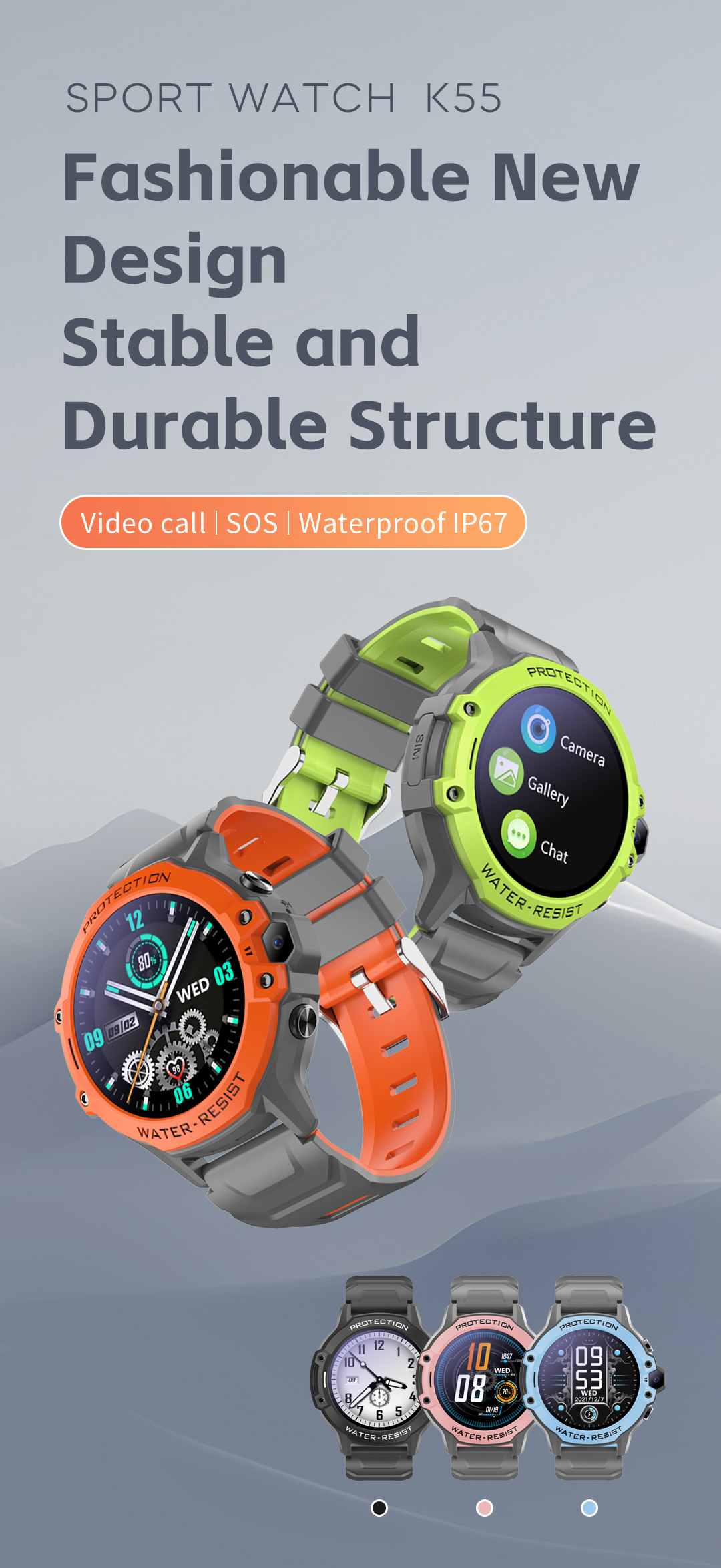 EONIX Kids Smart Watch showcasing its stylish design, durable build, video calling feature, SOS button, and IP67 waterproof rating.