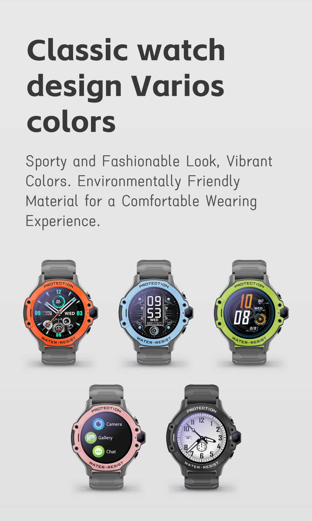 EONIX Kids Smart Watch available in vibrant colors: blue, orange, green, pink, and black.