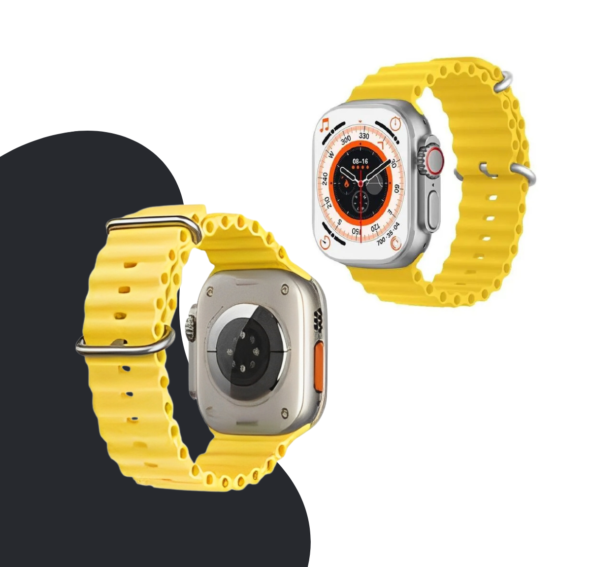Side view of EONIX HK-10 Ultra-A Smartwatch in vibrant yellow color with 2.02-inch screen