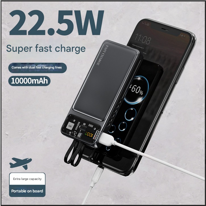 EONIX 10000mAh power bank with built-in cable and LED display.