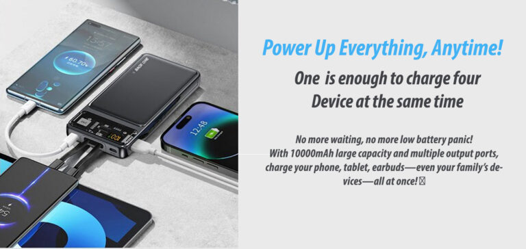 Compact EONIX power bank with 4 USB ports for simultaneous charging