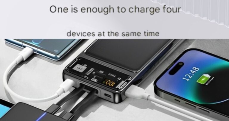 EONIX 10000mAh Power Bank charging four devices at once